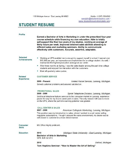 Example Of A College Resume. Example Of College Student Resumes 