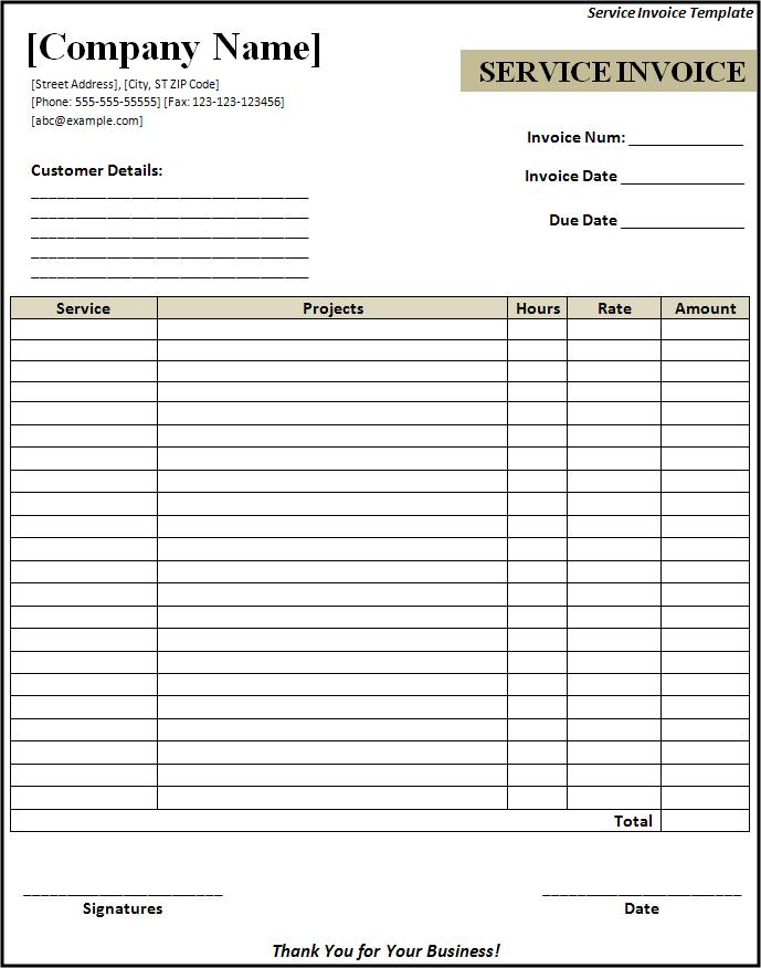 Free Service Invoice Template | Excel | PDF | Word (.doc)