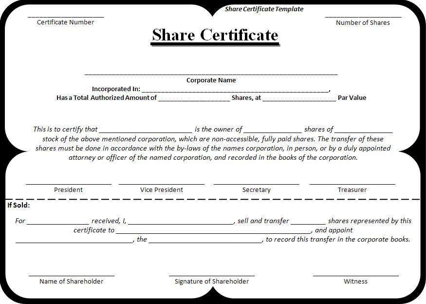 Share Certificate Template | Free Word Templates