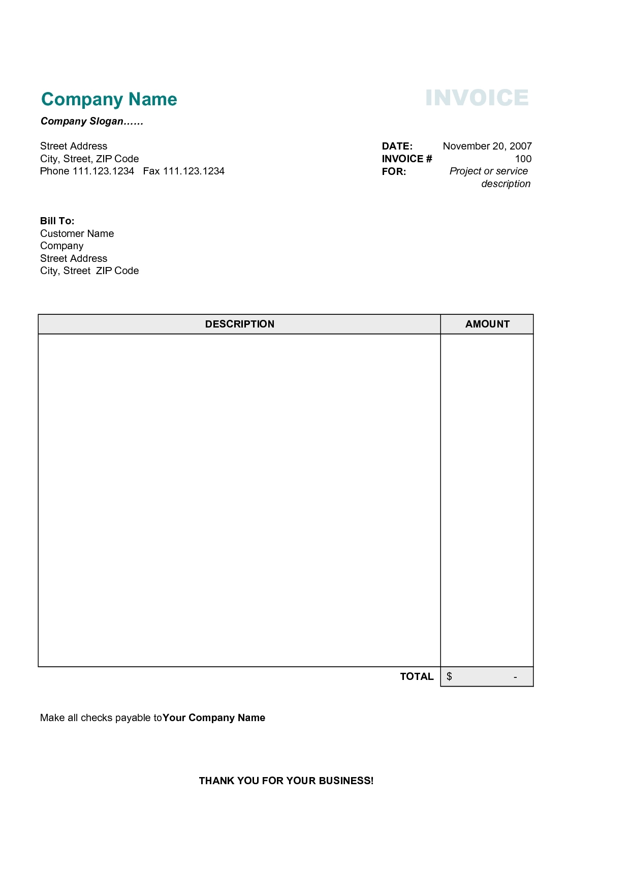 Blank Invoice Pdf. 15 New Invoice Templates | Printable Paper 