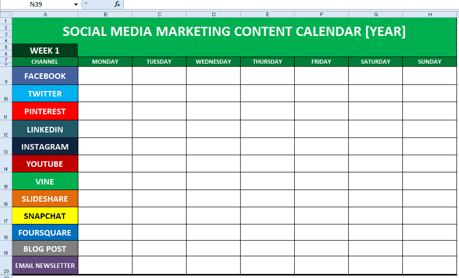 Social Media Content Calendar Template Excel | Marketing Editorial 