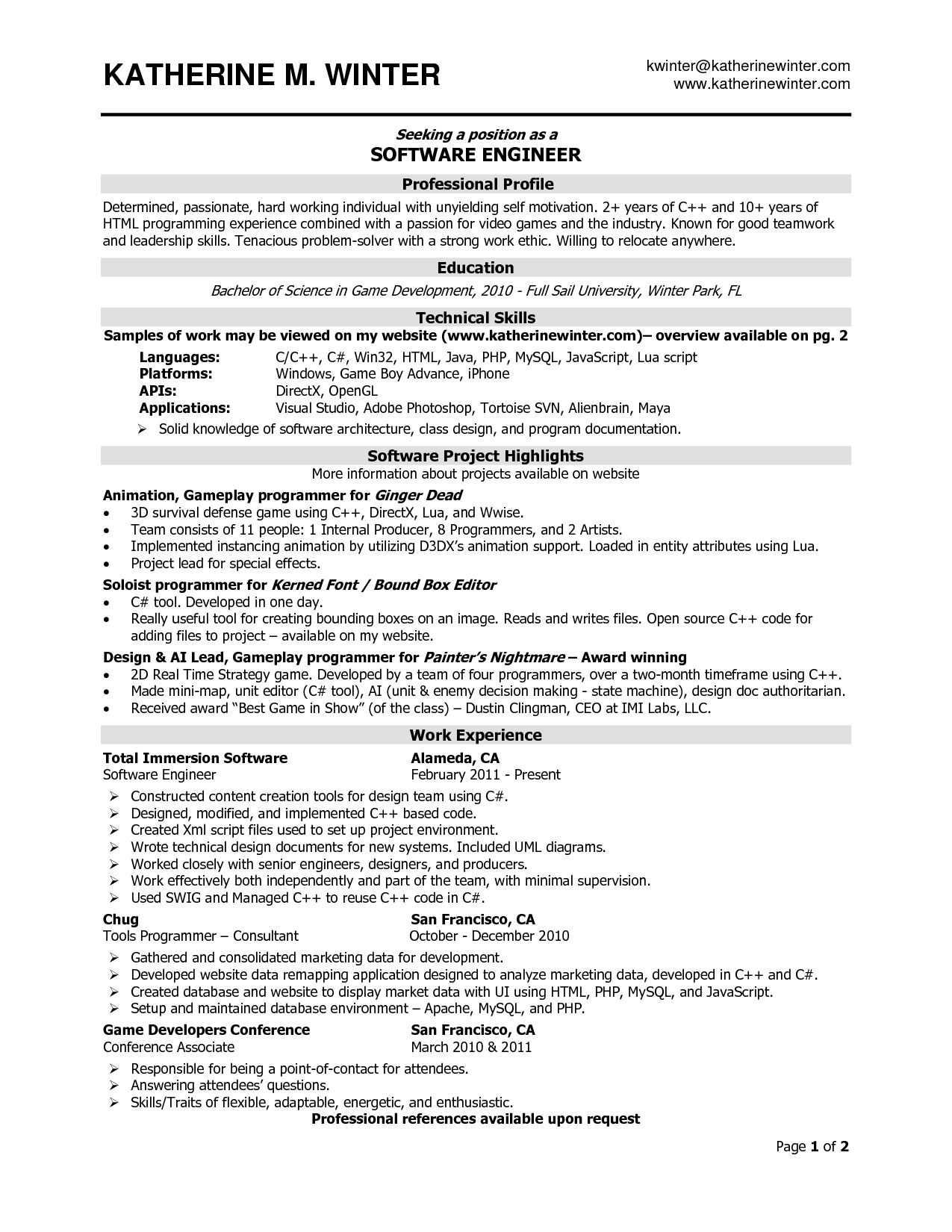 Resume Examples. software engineer resume template senior 