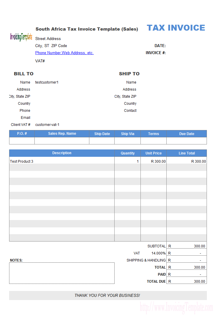 South Africa Tax Invoice Template (Sales)