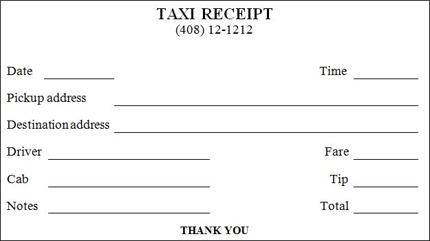 Printable Taxi Receipt