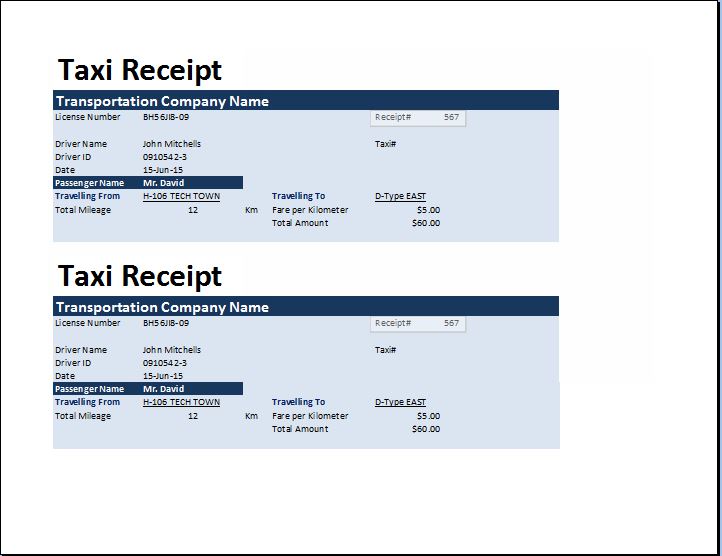 Taxi Receipt Template 13+ Free Sample, Example, Format Download 