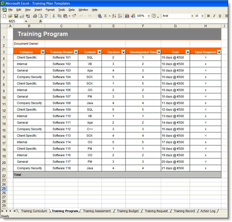 Training Plan Templates | Instant Download | MS Word 97/2003/2007