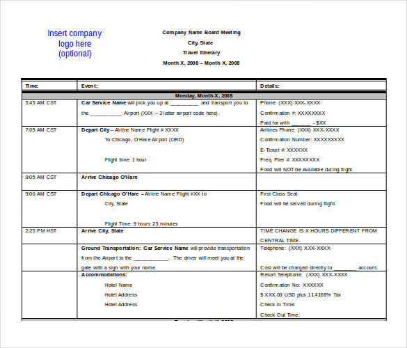 13+ Itinerary Templates Free Microsoft Word Documents Download 