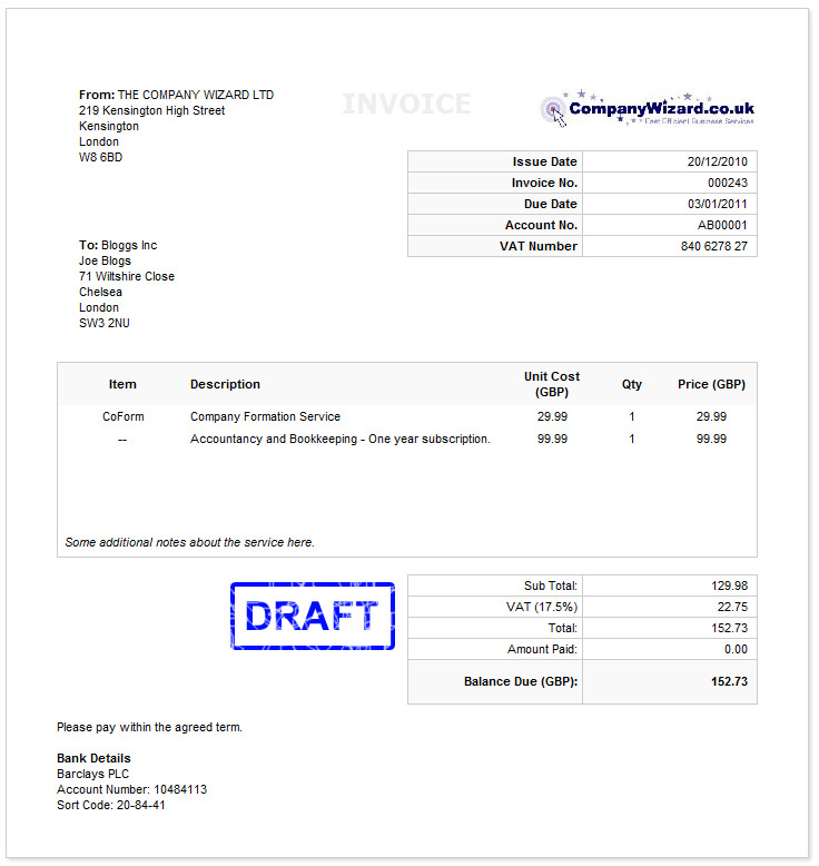 Free Invoice Template UK