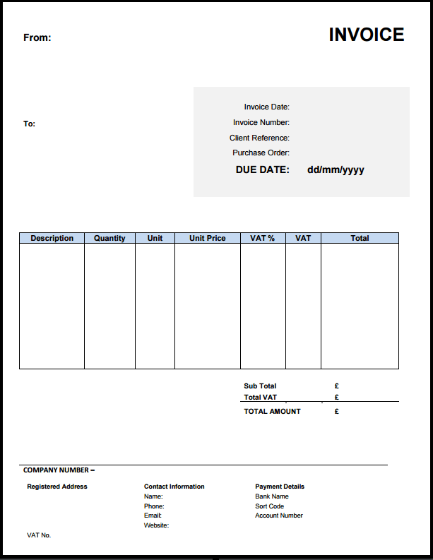 VAT Invoice Template with VAT Rate Column