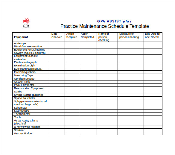 Preventive Maintenance Schedule Template 35+ Free Word, Excel 