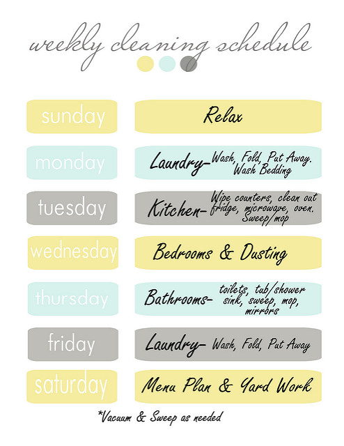 Weekly Cleaning Schedule Blooming Homestead