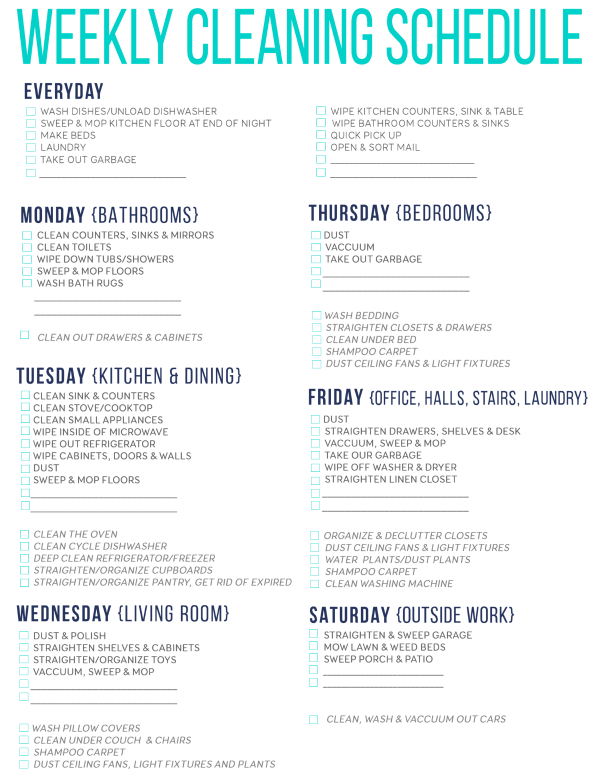 FREE Printable Cleaning Schedule