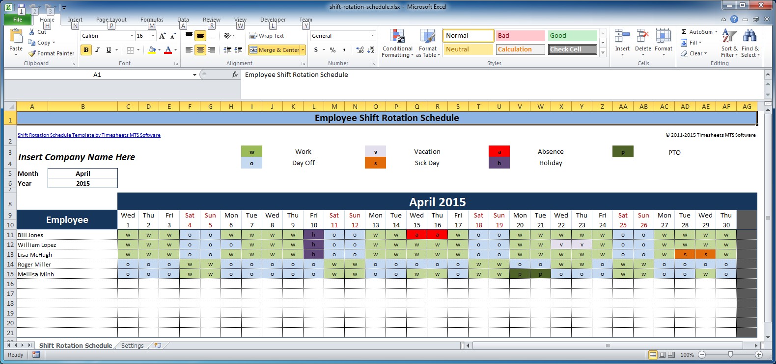 Free Weekly Employee Shift Template For Excel