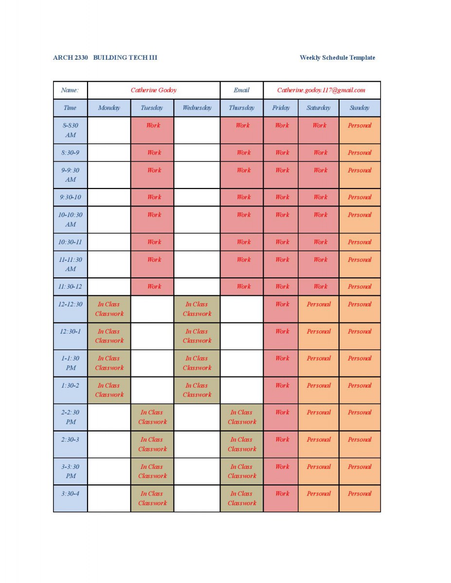 weekly schedule planner template excel