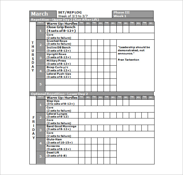 Workout Template Excel | calendar template excel