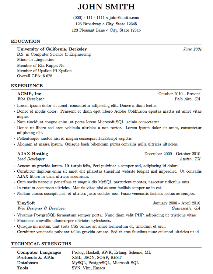 LaTeX Templates » Curricula Vitae/Résumés